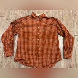 Columbia Men's Orange Checkered Long Sleeve Button Down Shirt Size Large
